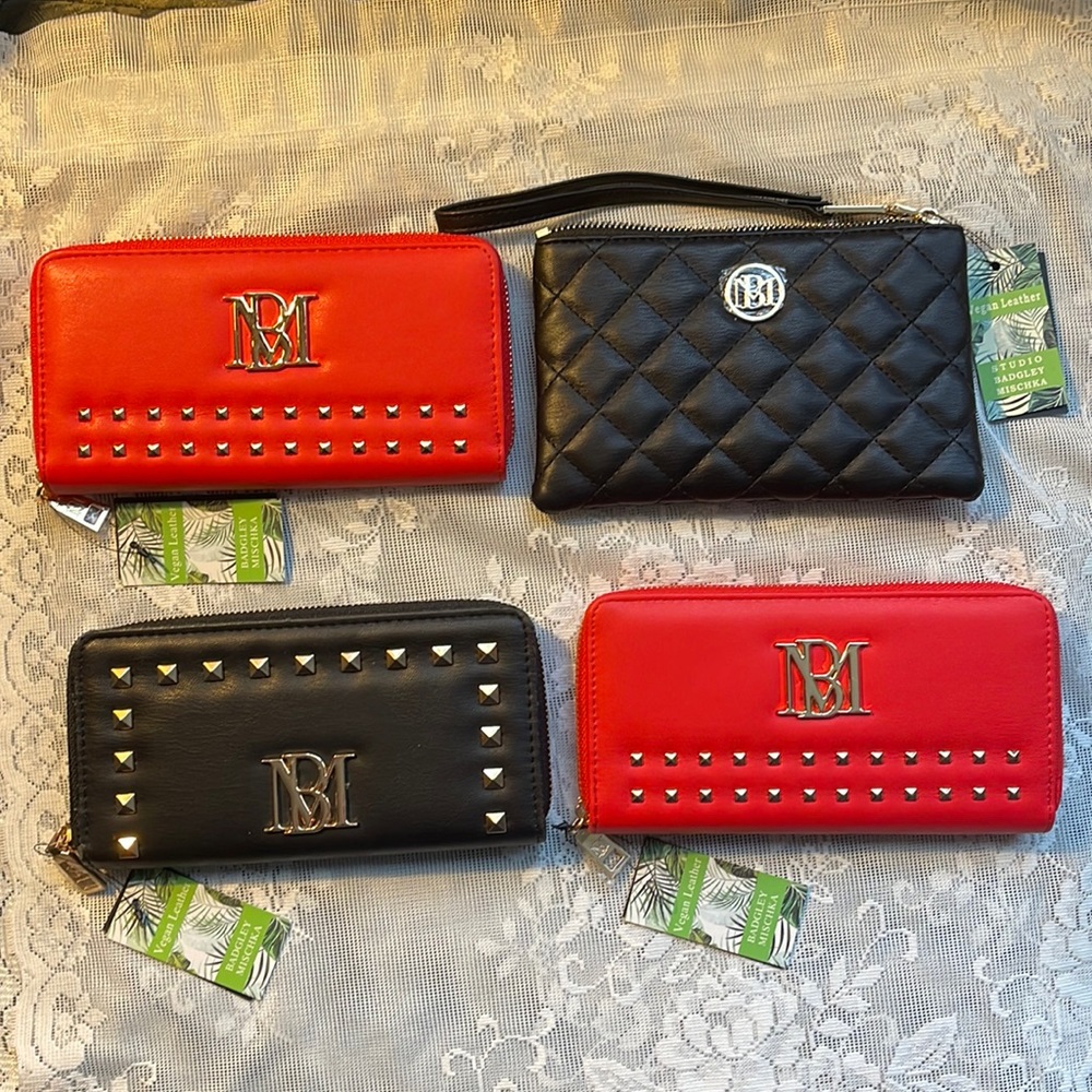 NWT Badgley Mischka Red & Black Vegan Leather Clutch/Wallets, Choose One